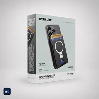 پاوربانک 5000 میلی‌آمپر مگنو والت گرین لاین (Green Lion Magno Wallet) – مدل GNMGWLT5K